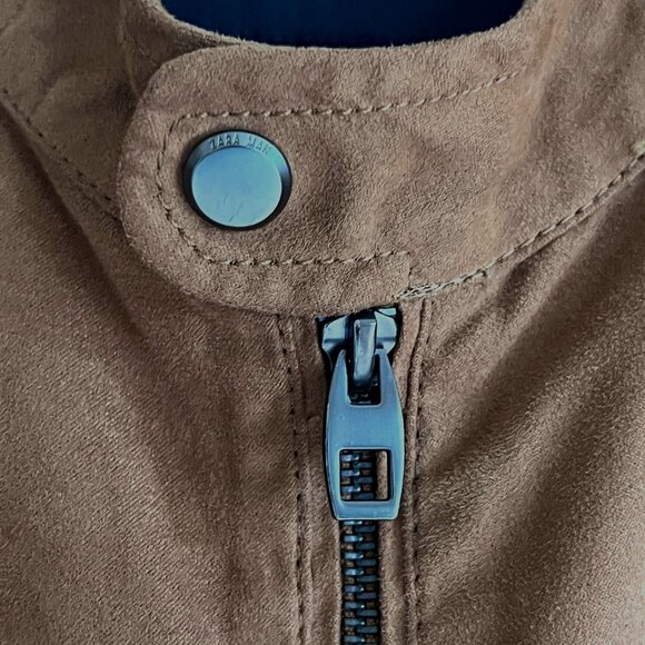 Zara Man Faux Suede Zip Jacket Shirt Men’s Small Brown Overshirt Shacket - Picture 5 of 13